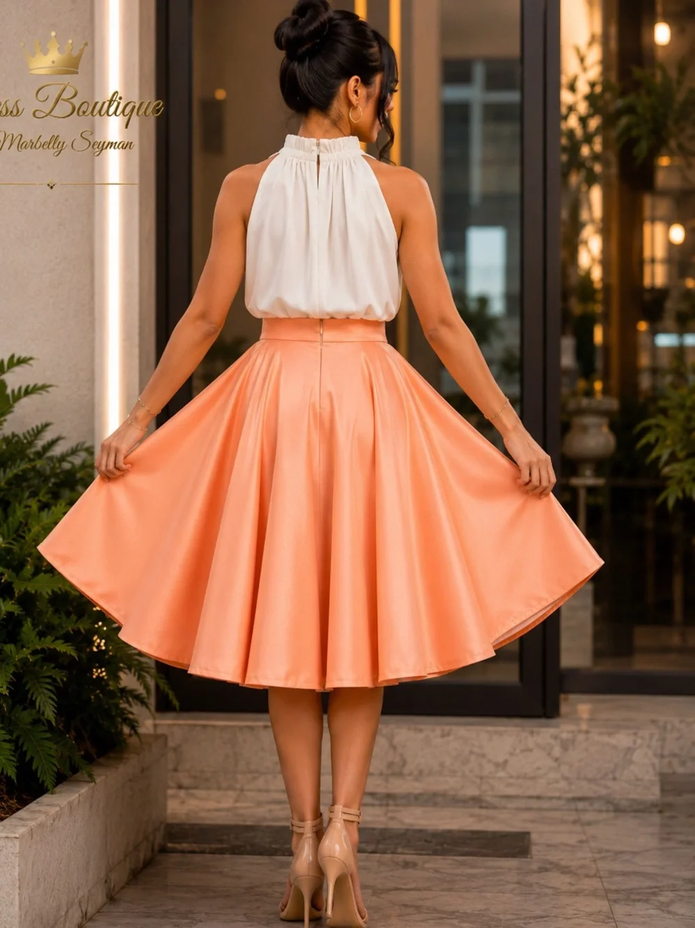 Hot Miami Styles Peach Satin Full Circle Skirt Tulle Lined 182” Sweep S
